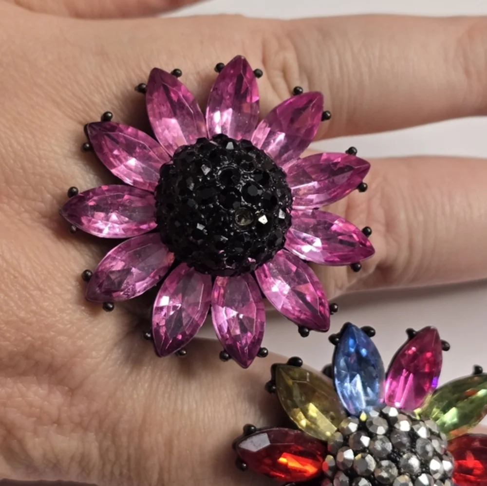 Flower Statement Ring Multicolor Rhinestone Floral‎ Cocktail Ring Jewelry